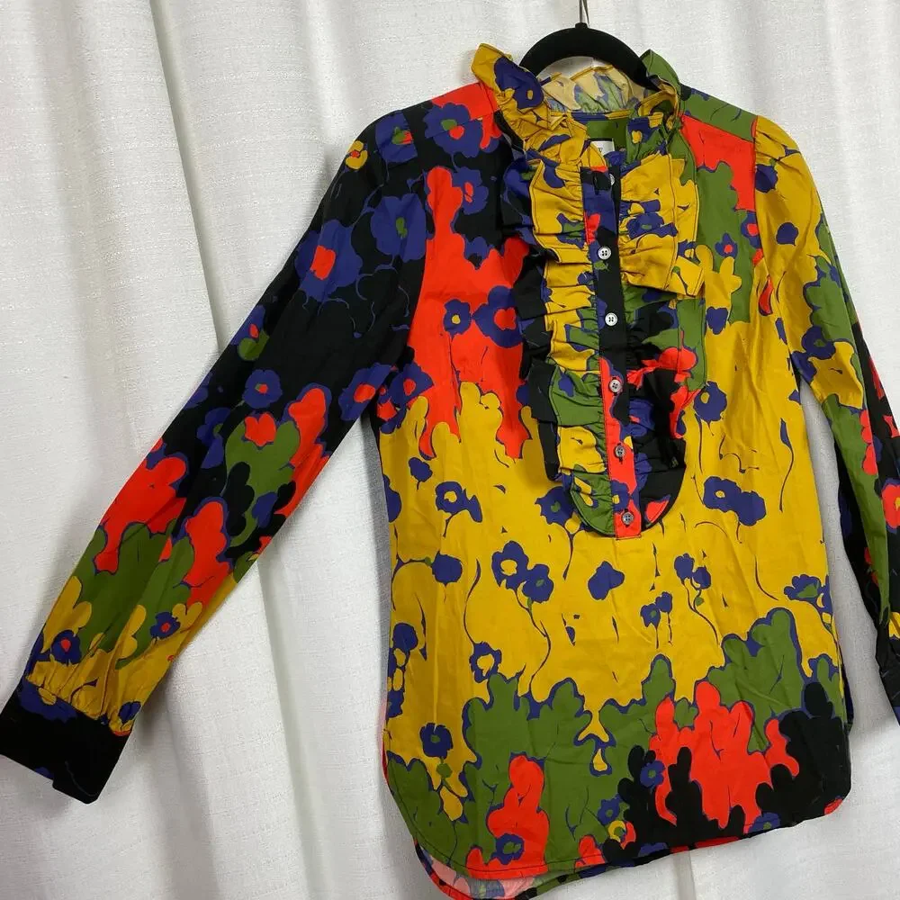 J.Crew Collection Cotton Ratti Melting Floral Ruffle Front Blouse Sz.S NWT